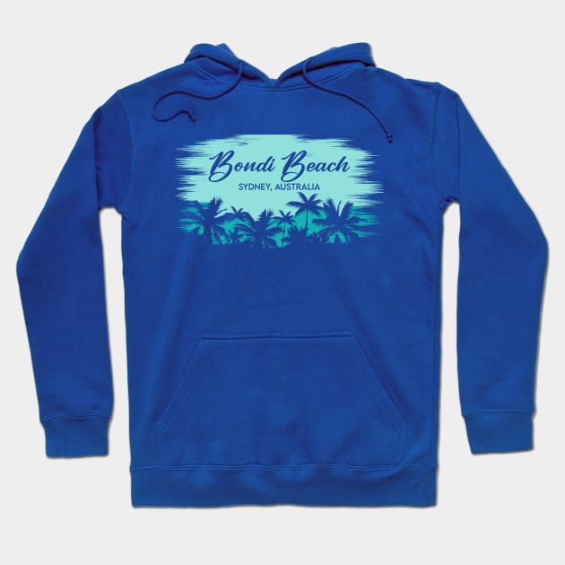 Bondi Beach Sydney Australia Retro Beach Landscape with Palm Trees Hoodie by Now Boarding